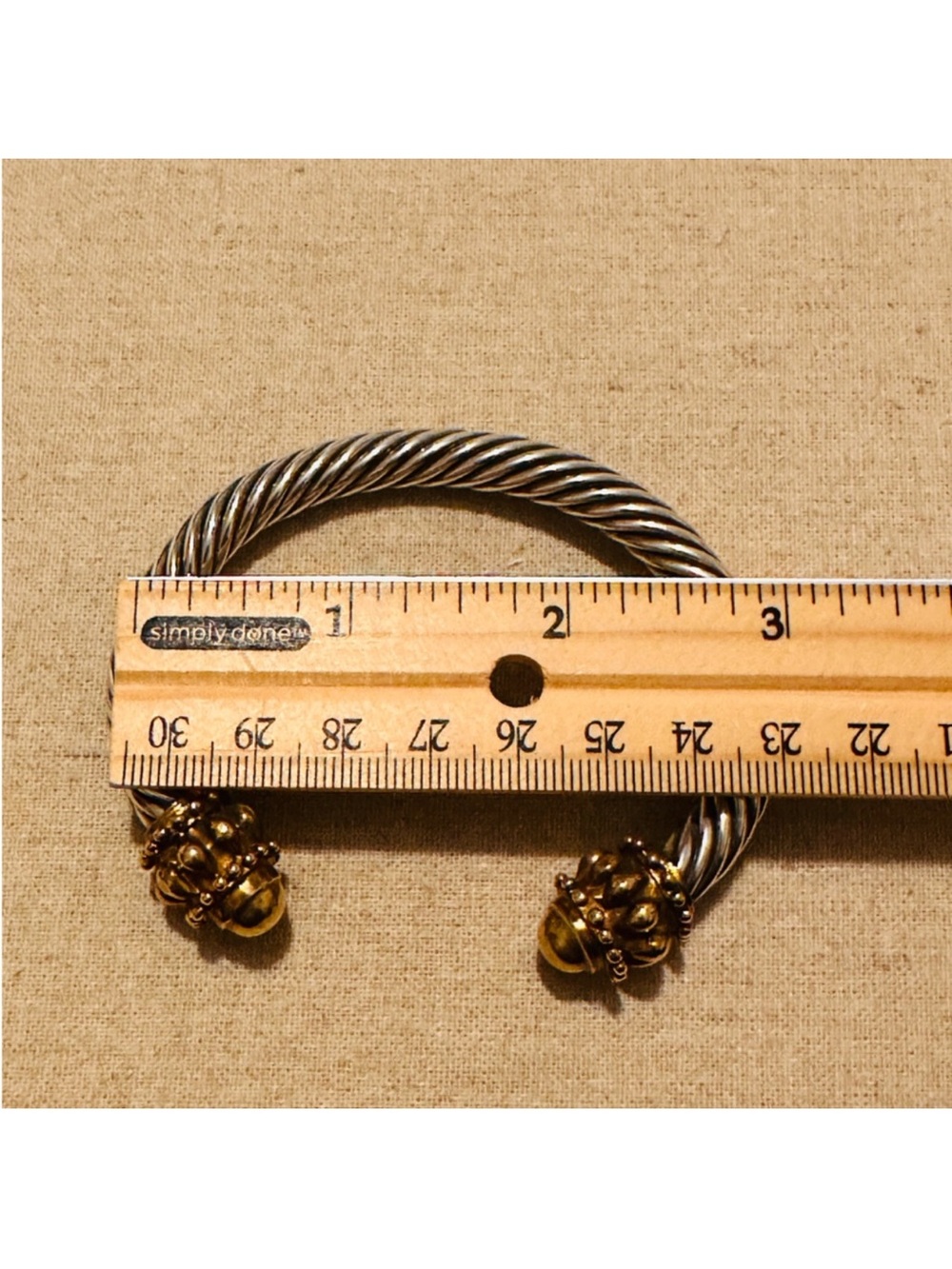 Vintage | Bracelet | Vintage Sterling Silver Cable Cuff Gold Domes | Festival - Picture 8 of 11